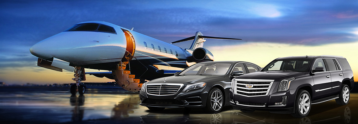 Private jet with luxury sedan and SUV for Agoura Hills airport rides