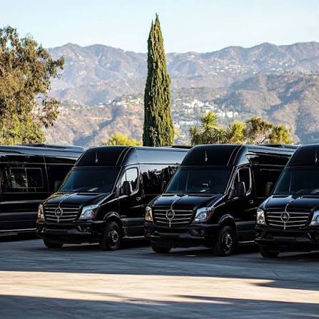 Black Mercedes Sprinter vans for group rides in Granada Hills
