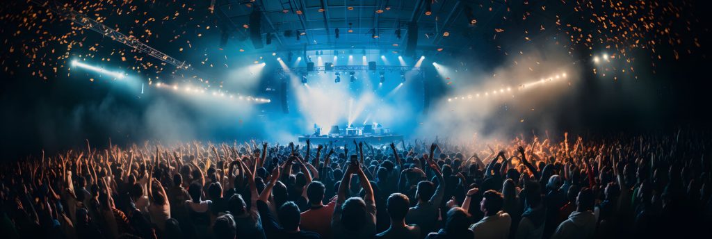 Crowd enjoying a concert during a night on the town
