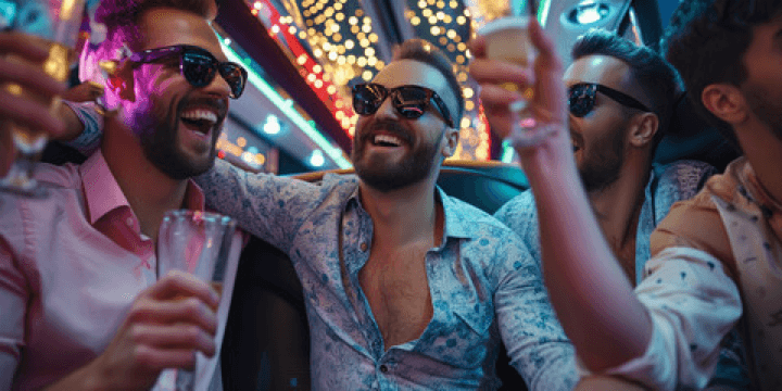 Friends enjoying a night out inside a limousine