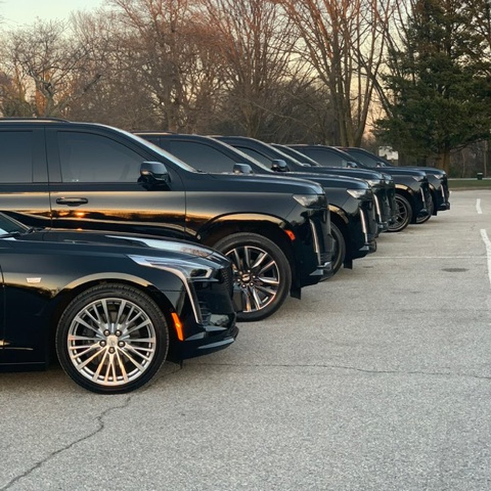 Row of black Cadillac SUVs in North Hollywood